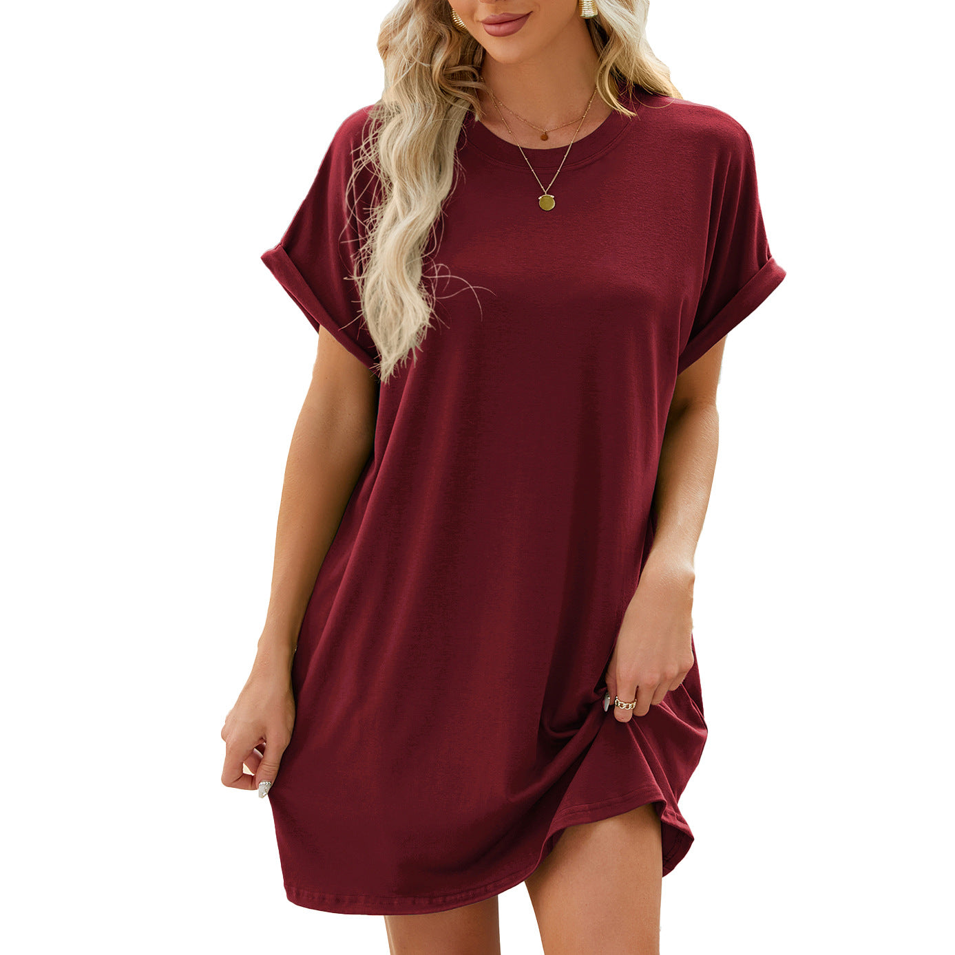 Women's Round Neck Casual Loose Sleeves Knee-length Dress