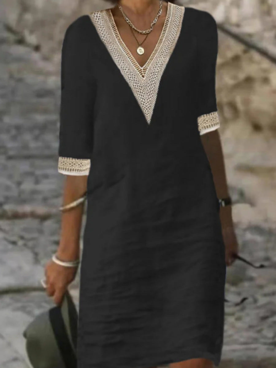 Women's Solid Color Cotton Linen Casual Dress