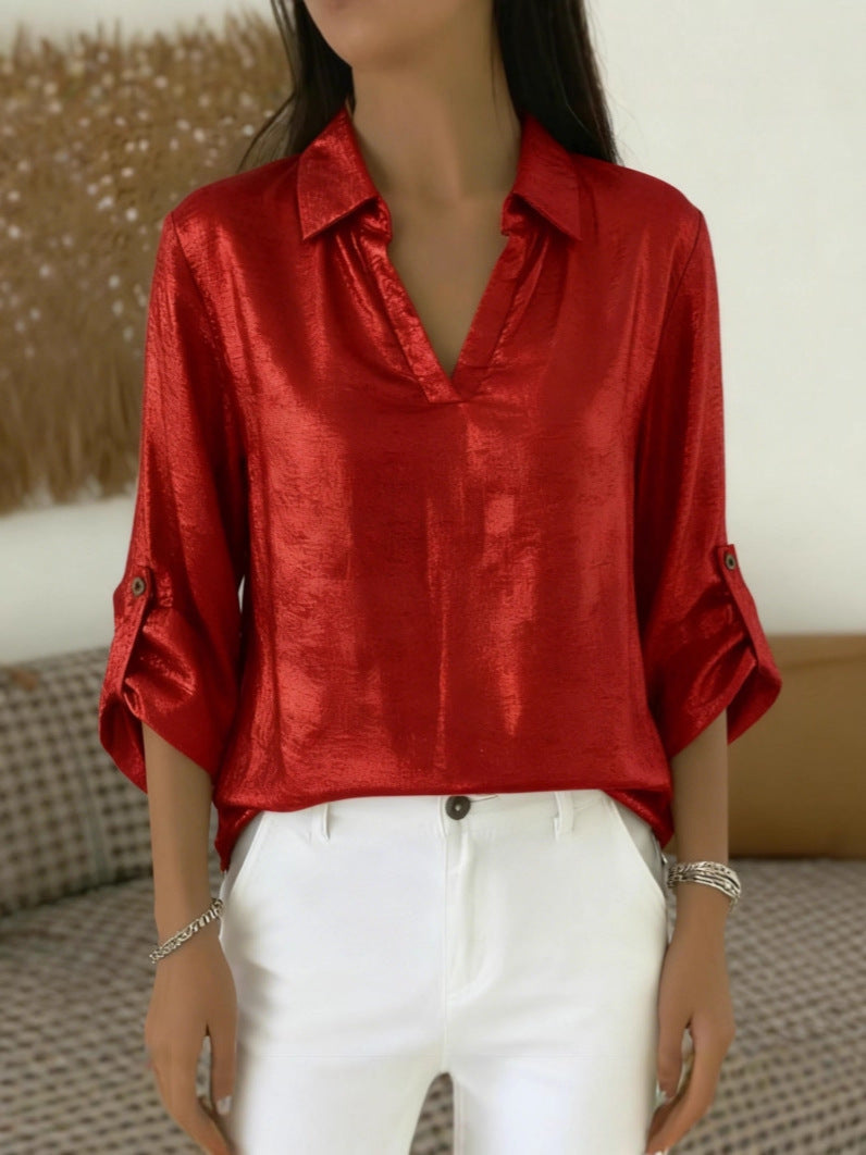 Women's Casual Loose Wear Bronzing Pocket T-shirt Tops