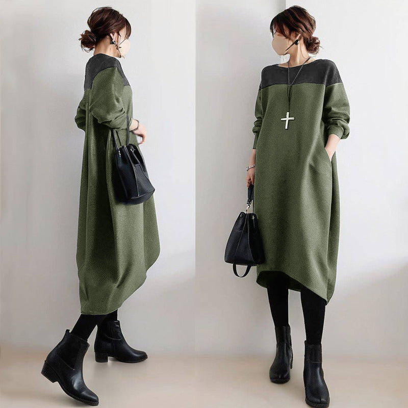 Women's Autumn Loose Crew Neck Stitching Plus Size