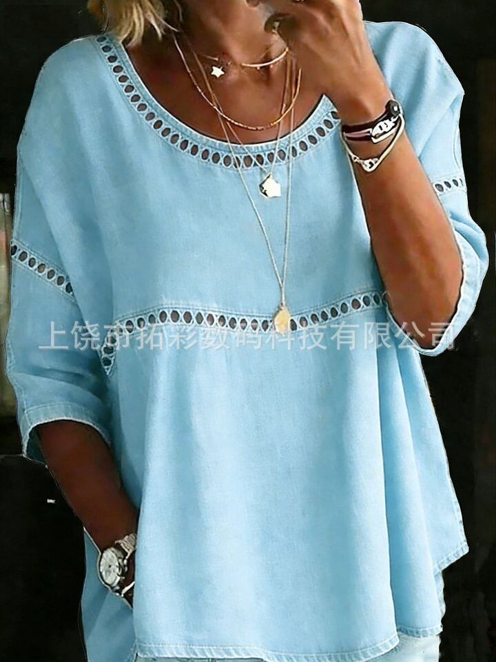 Women's Fashion Wear Loose Casual Sleeve Round Blouses