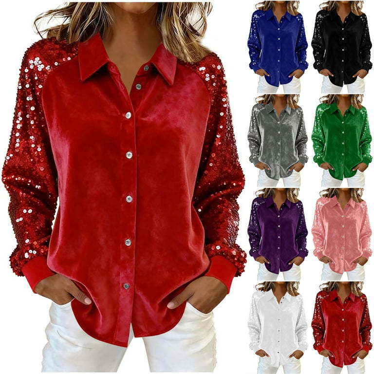 Women's Sequin Sleeve Stitching Long Veet Loose Tops