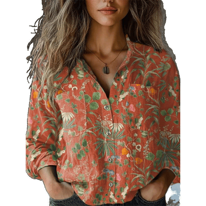 Women's Shirt Printed Exquisite Linen Fabric Tops