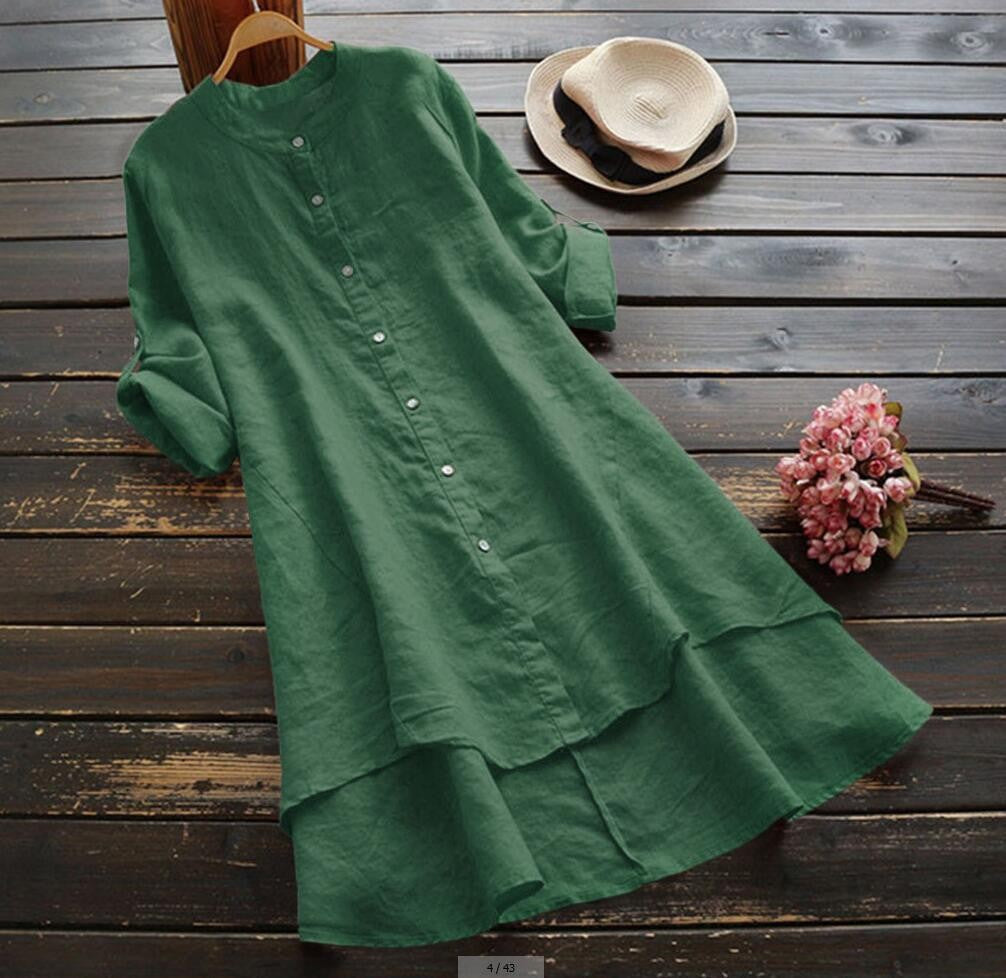 Color Buttons Cotton Long Sleeve Shirt Blouse