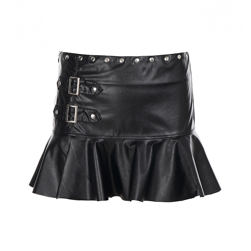 Women's Personality Rivets Leather Punk Sexy Hot Miniskirt Clothing