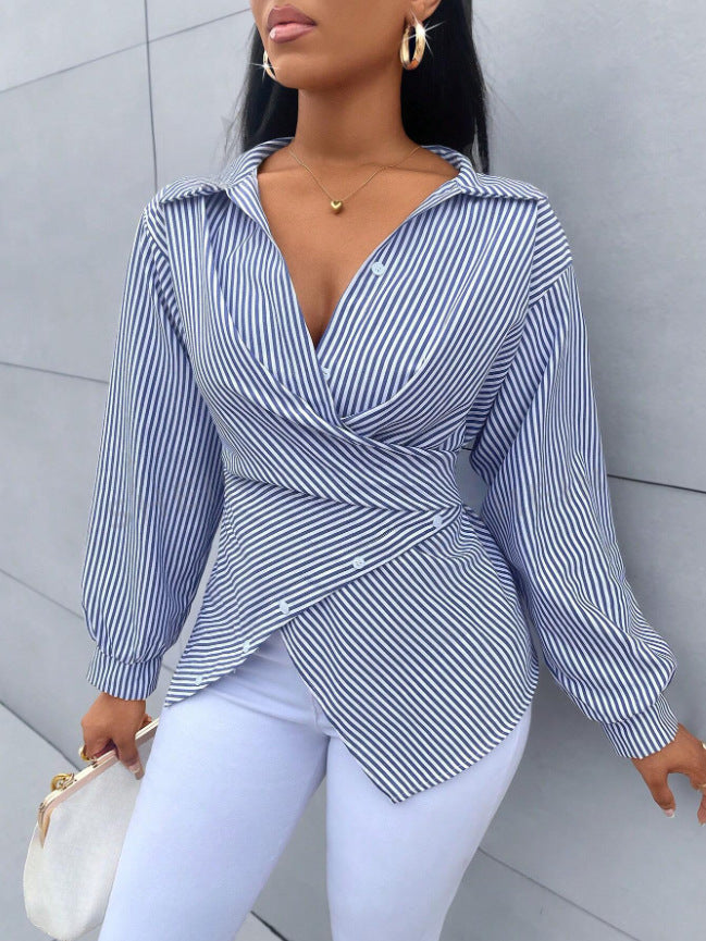 Women's Sexy Striped Long Sleeve Shirt Blouse