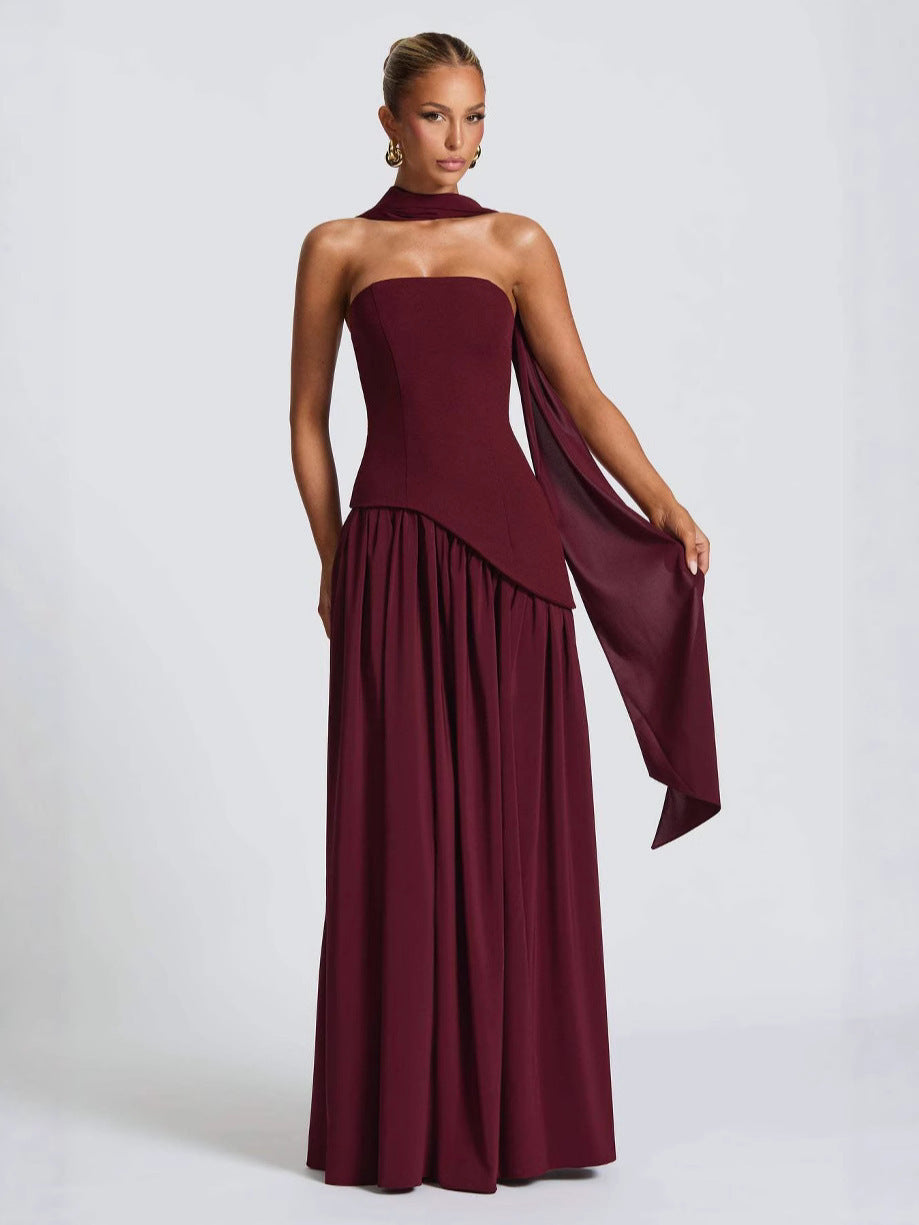 Women's Tube Pure Color Tied Fashion Sexy Backless High Slit Dress