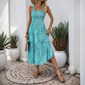 Summer Long Sleeveless Elastic Waist Printed Dress
