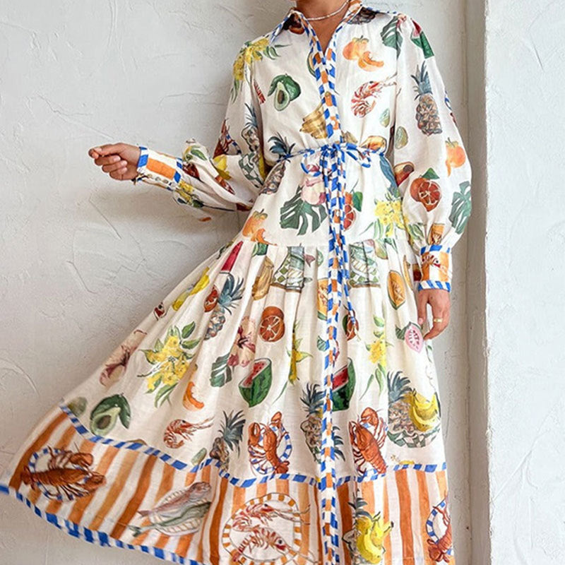 Women's Trend Printed Lantern Sleeve Long Sleeves Large Dress