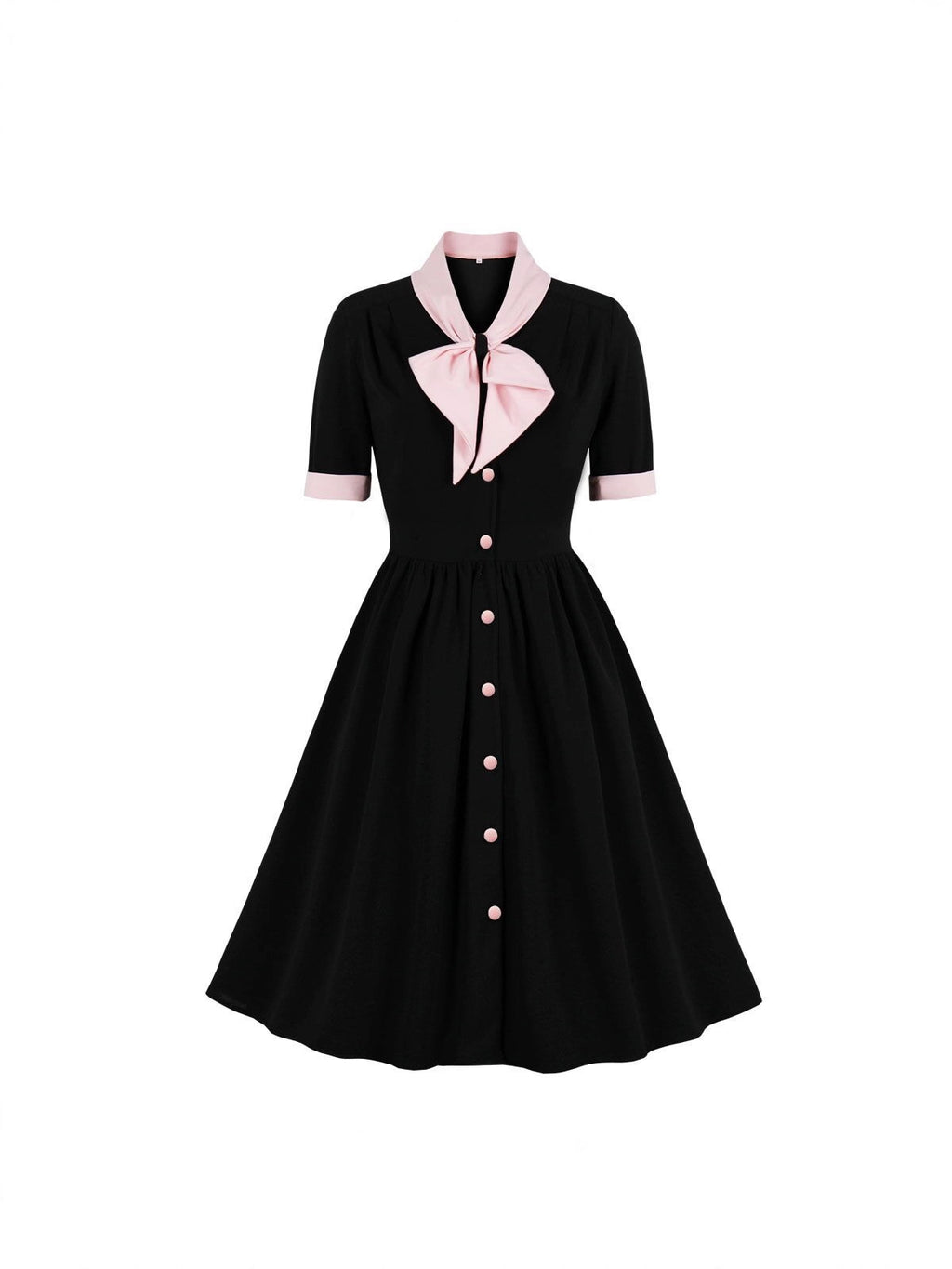 Women's Style Elegant Retro Contrast Color Bow Breasted Dress