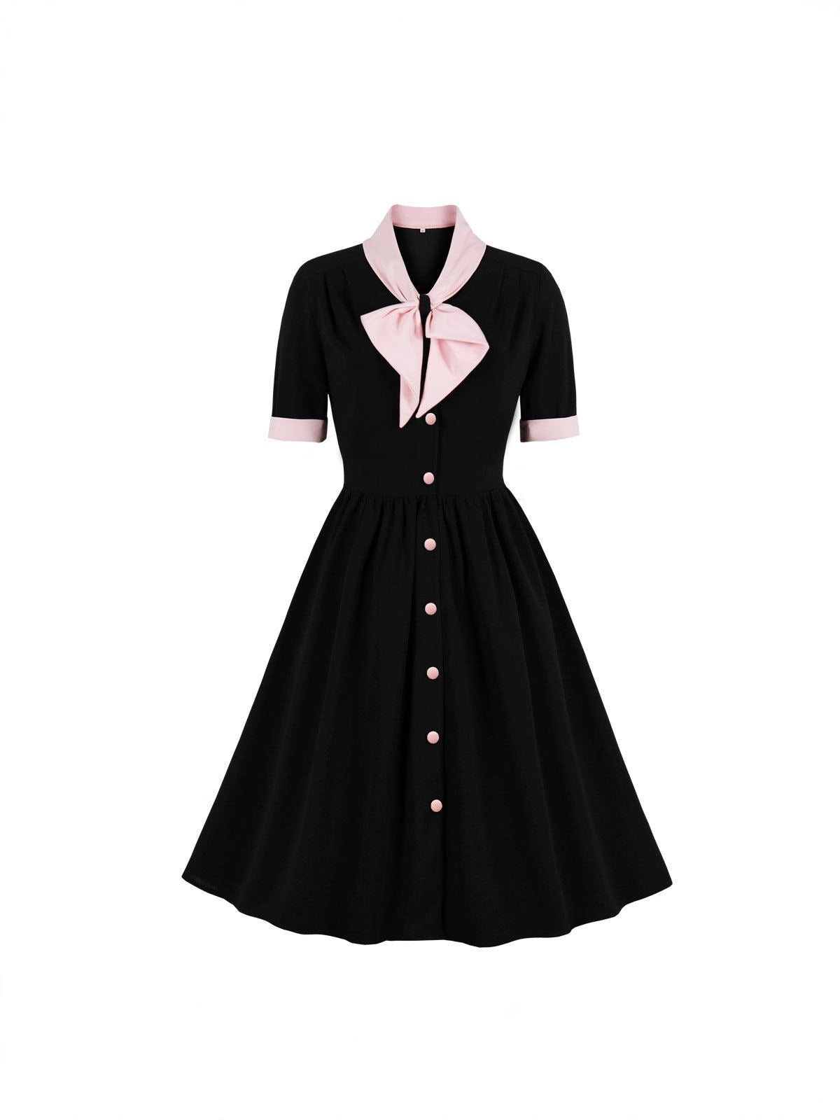 Women's Style Elegant Retro Contrast Color Bow Breasted Dress