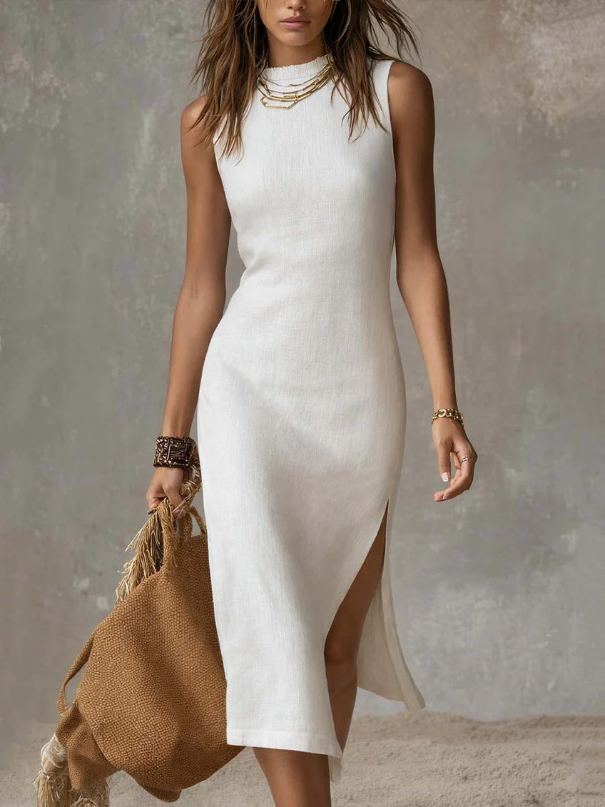 Women's Solid Color High Slit Temperament Mid-length Knitted Vests