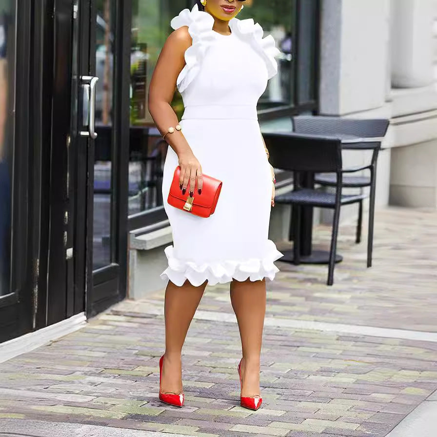 Unique Women's Solid Color Stringy Seedge Dress