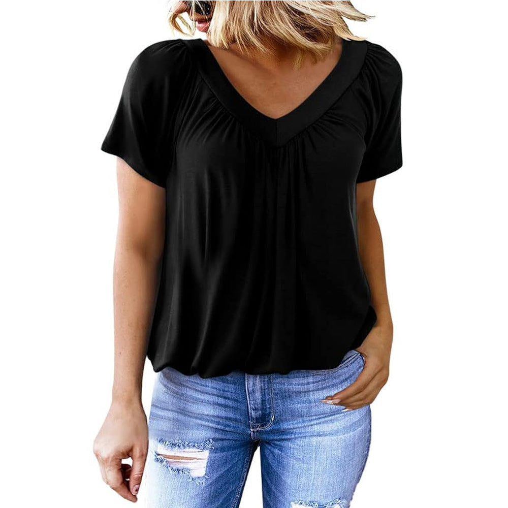 Women's Summer Pleated Loose Short-sleeved Cotton For Women's T-shirt