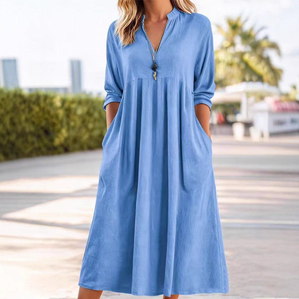 Women's Autumn Casual Loose Fashion Vintage Cotton Linen Long Dress