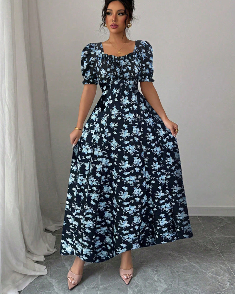 Women's Summer Fashionable Elegant Short-sleeved Printed Large Dress