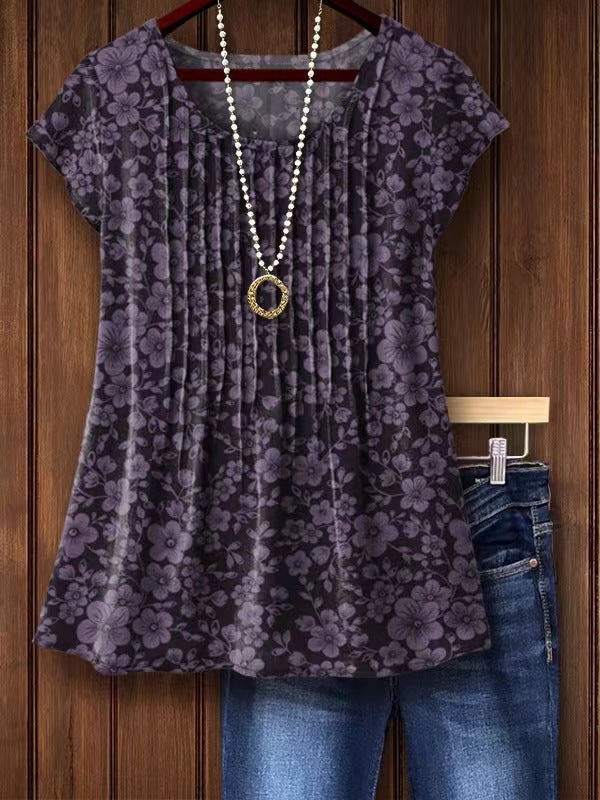 Women's Unique Spring Round Neck Floral Print Shorts
