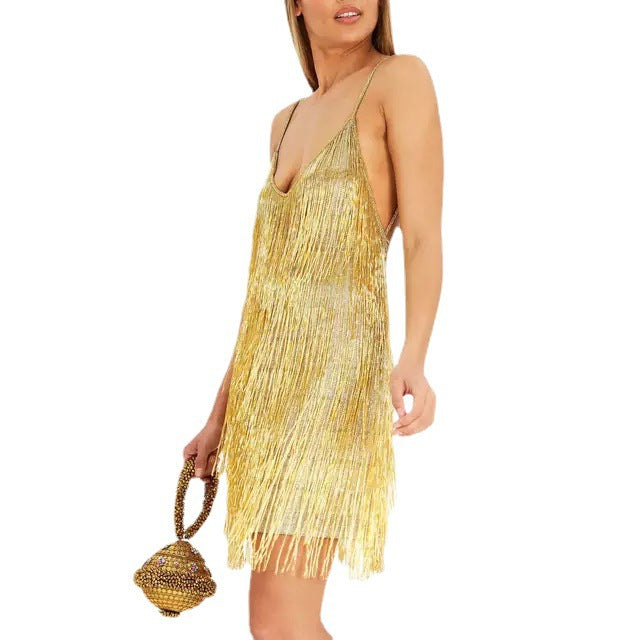 Low Cut Strap Backless Performance Multicolor Dress