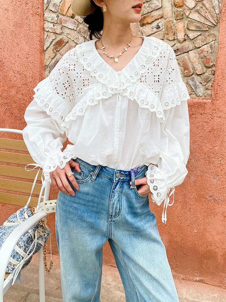 Women's French Shirt Niche Design White Long Blouse