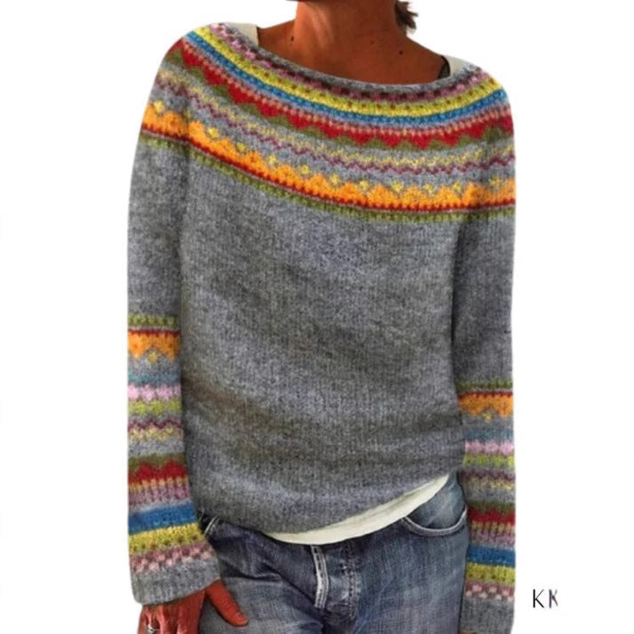 Women's Round Neck Multicolor Loose Fashion Pullover Women's Sweater