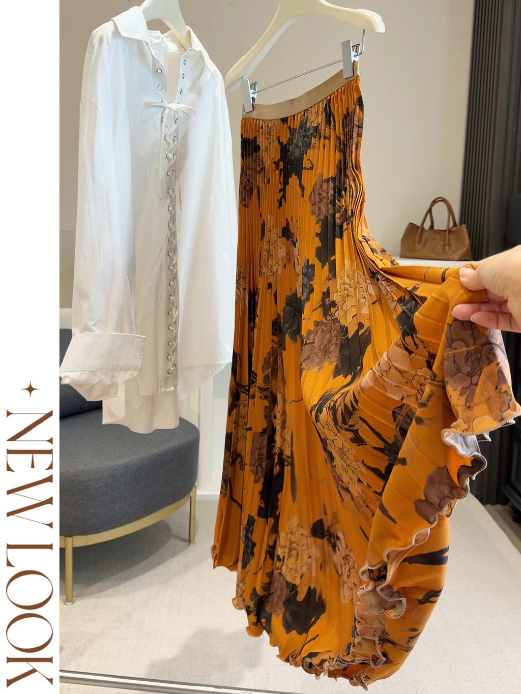 Women's Vintage Printed Pleated Commute A- Line Large Hem Skirt