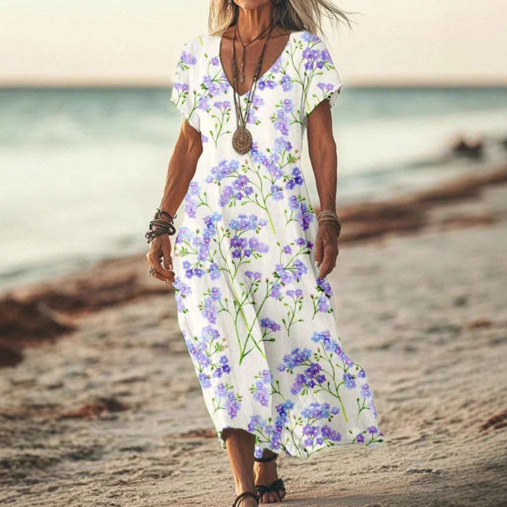 Women's Creative Floral Summer Sleeve Midi Dress