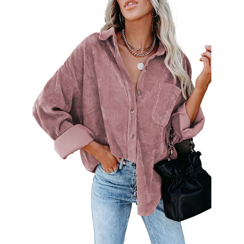 Durable Women's Loose Leisure Corduroy Shirt Blouse