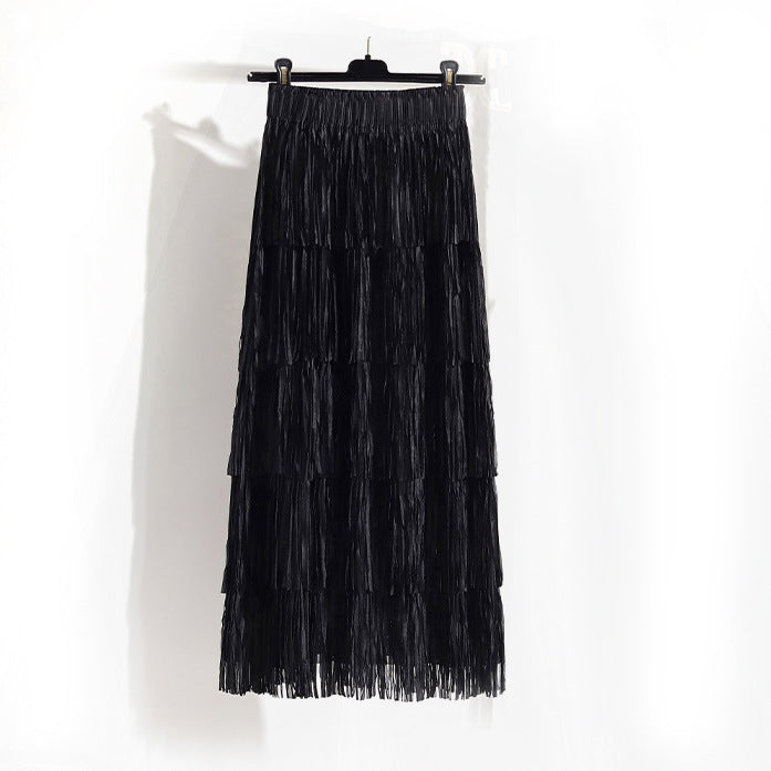 Retro Elegant Layer Tassel Dress Fashionable Draping Skirts