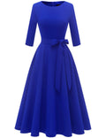 Women's Collar Three-quarter Sleeve Solid Color Temperament Leisure Large Swing Super Skirts