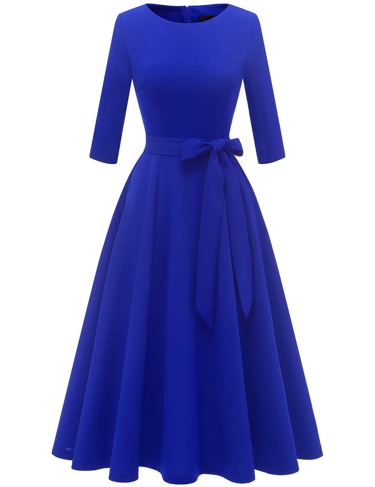 Women's Collar Three-quarter Sleeve Solid Color Temperament Leisure Large Swing Super Skirts