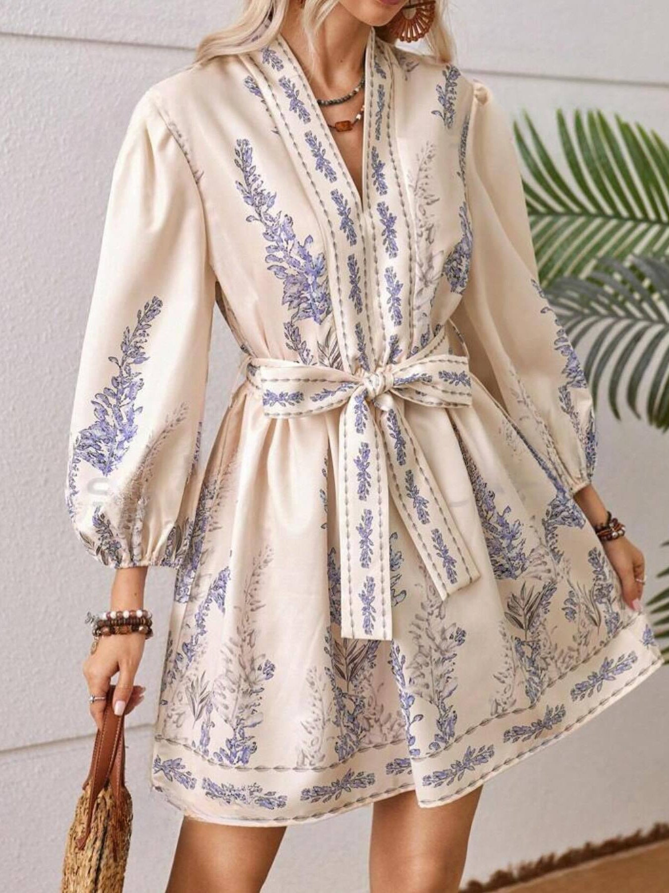 Women's Spring Fashion Long Sleeve Bohemian Print Dress