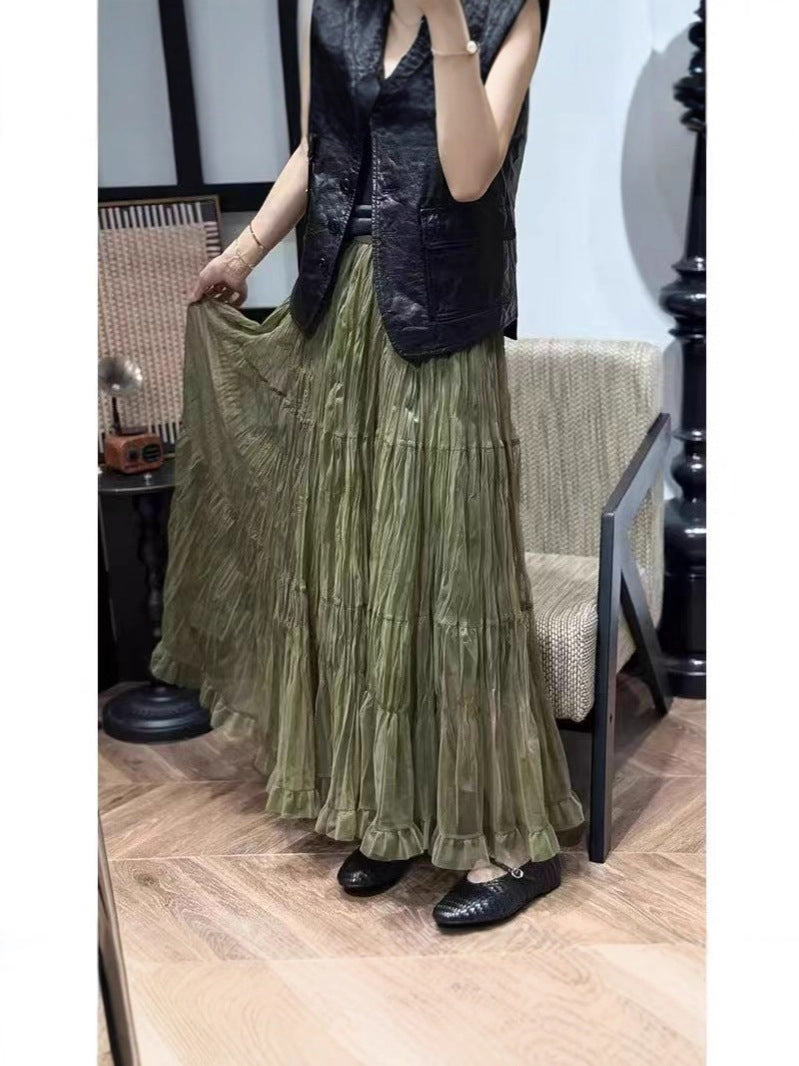 Women's Line Midi Dress With Pleated Stitching Skirts