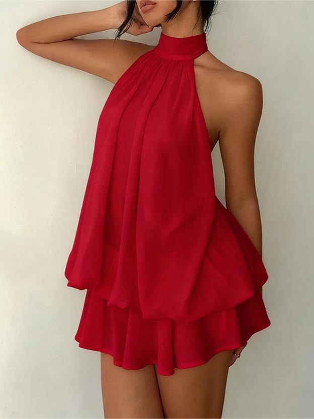 Women's Holiday Sexy Backless Halter Puff Dress