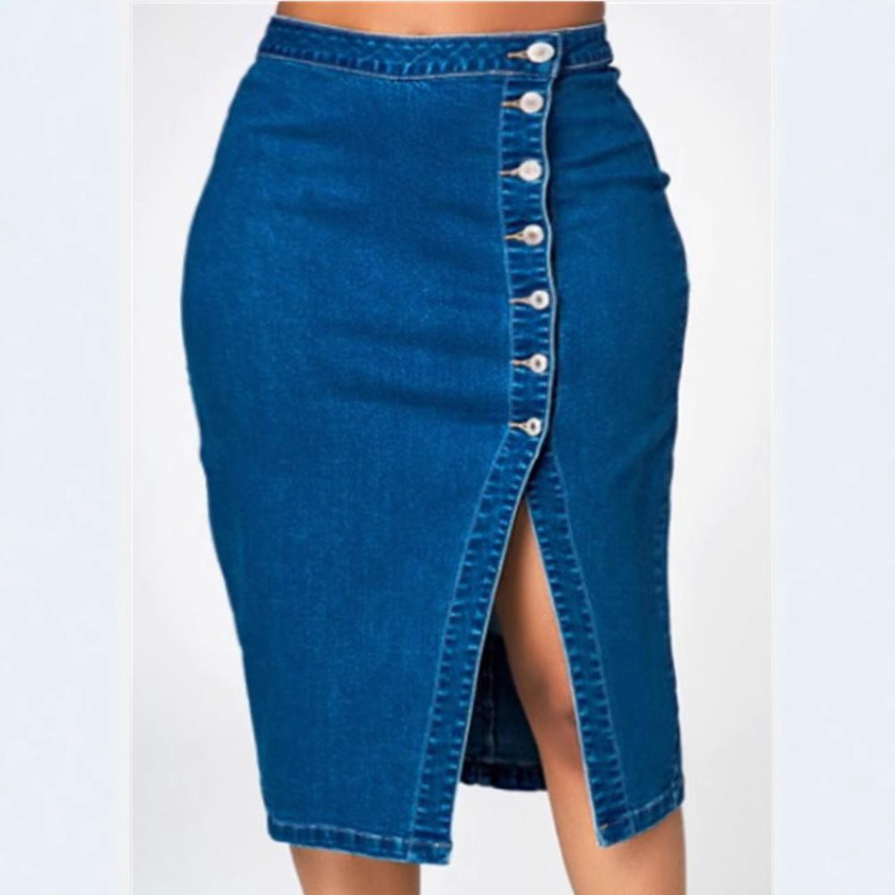 Classic Innovative Stretch Denim Long Hip Skirt