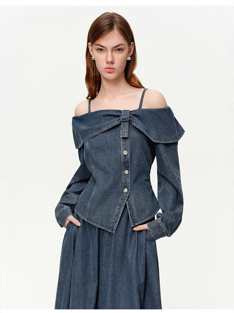 Women's Denim Long Sleeve Shirt Slim Design Sense Tops