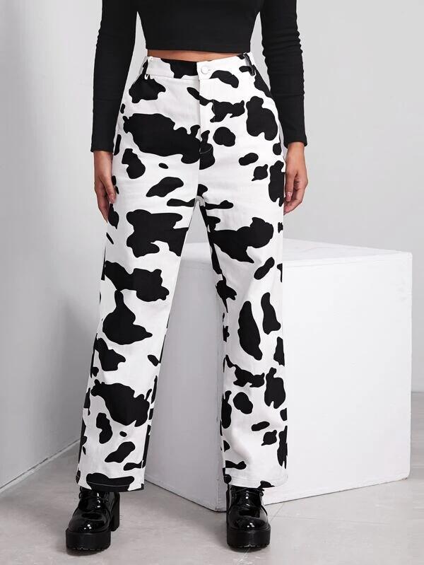 Women's Personalized Printed Loose Straight Fashion High Pants