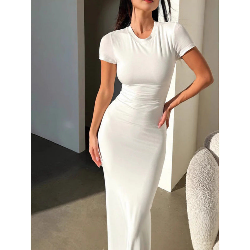 Women's Solid Color Sheath Elegant Short-sleeved Fashion Dress