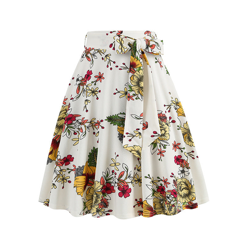 Women's Retro Dots Floral Purple Group Belt Skirts