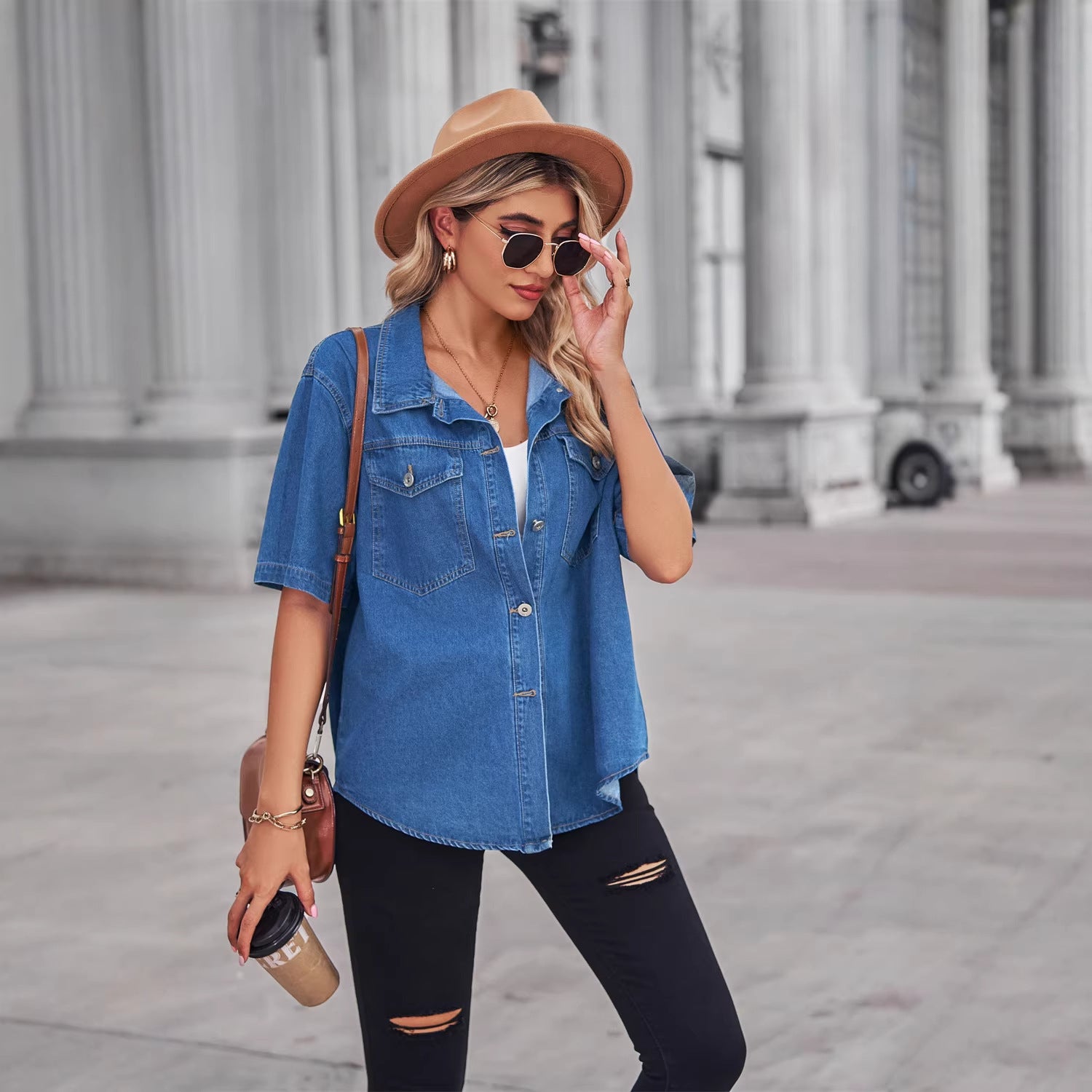 Women's Washed Thin Denim Shirt Sleeve For Blouse