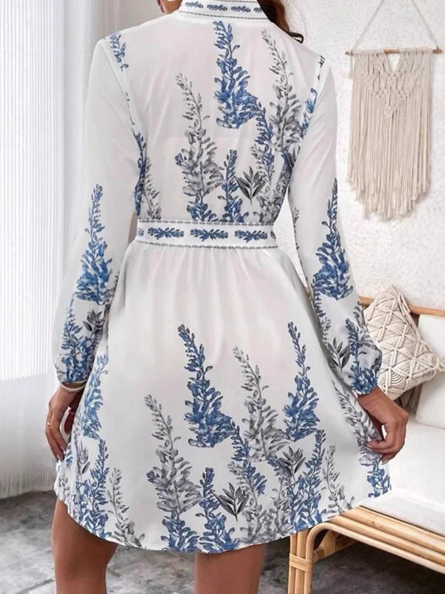 Women's Spring Fashion Long Sleeve Bohemian Print Dress