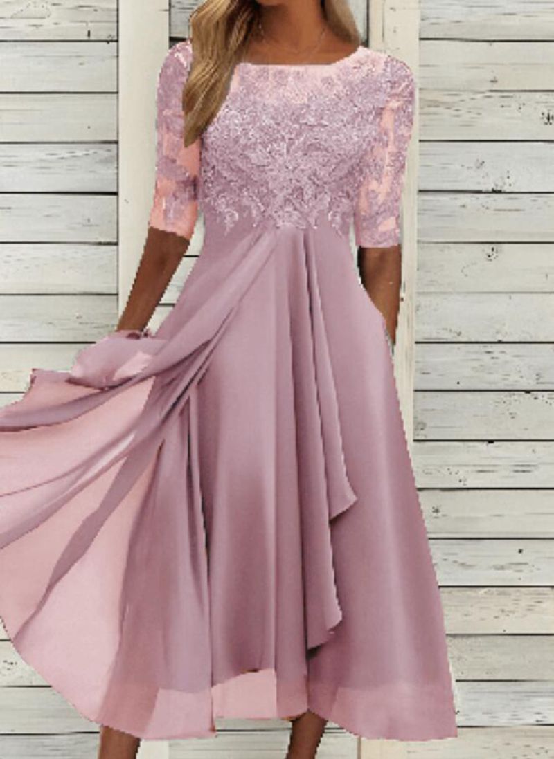 Women's Chiffon Stitching Lace Long Bridesmaid Clothing