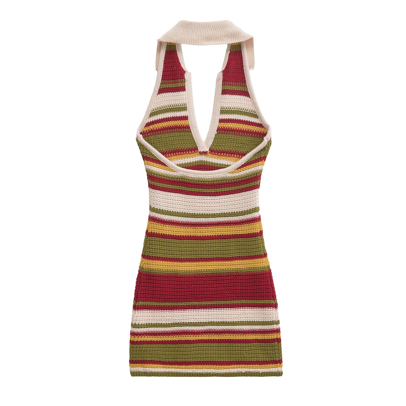 Fashion Women's Striped Print Sleeveless Backless Dress