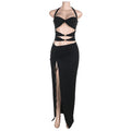 Women's Metal Buckle Split Hot Halter Tied Dress