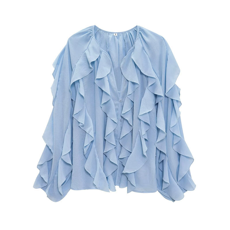 Z Spring Long Fashion Loose Design Niche Laminated Decoration Blouse
