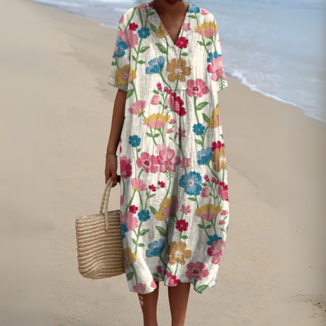 Women's Large Wide Creative Drops Pattern Printed Loose Dress