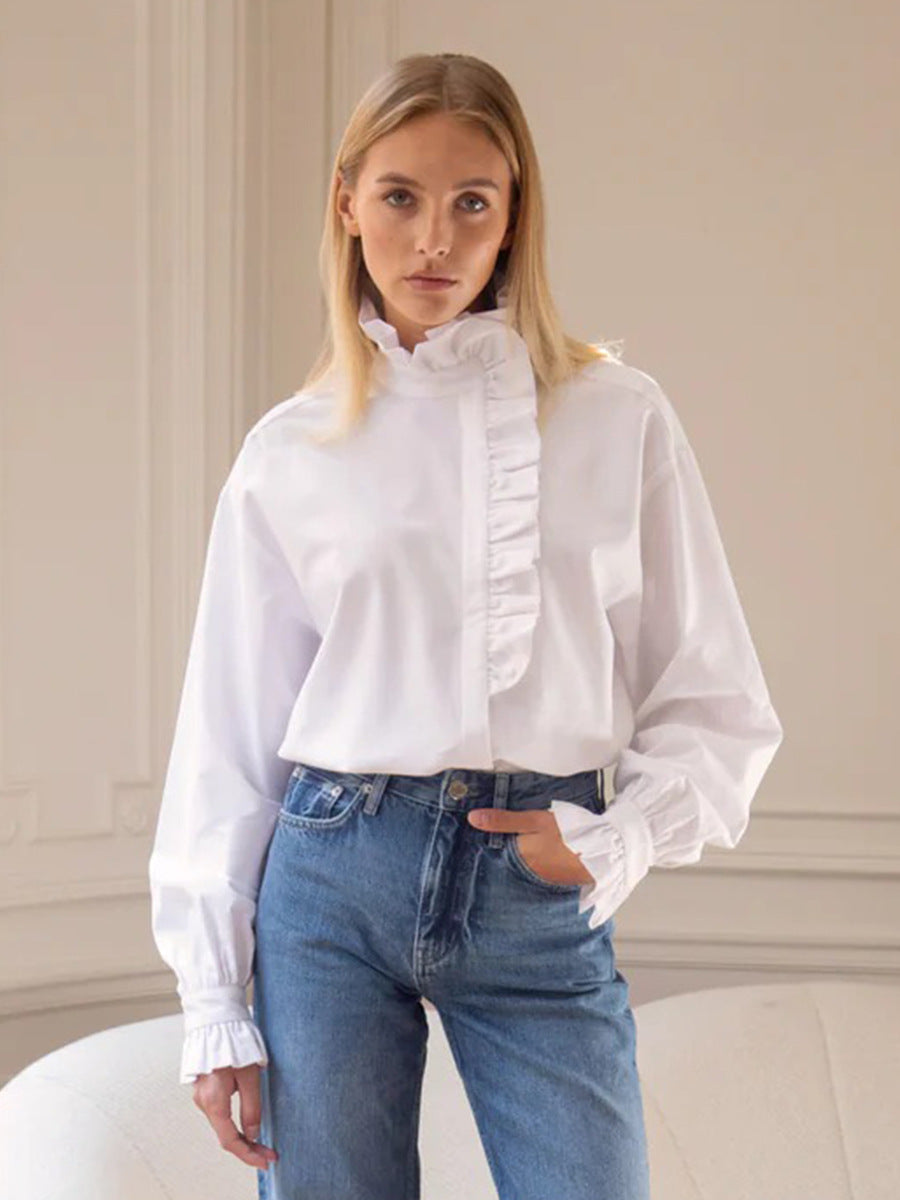 Diagonal Shirt Fashion Design Stand Collar Blouse