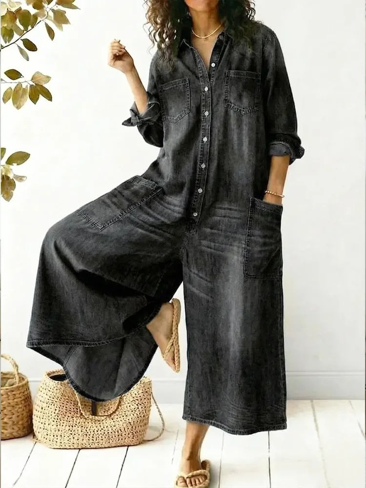 Women's Spring Clothes Fashion Sexy Single-breasted Shirtdress Jumpsuits