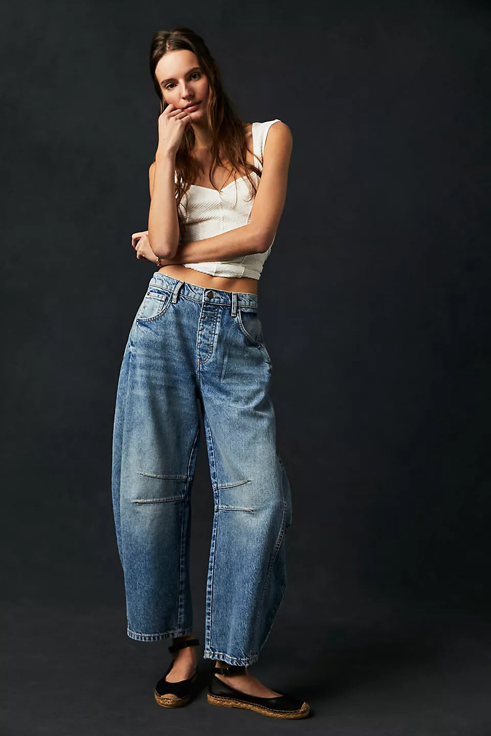 Women's European Loose Washed-out Wide Leg Drape Women's Jeans