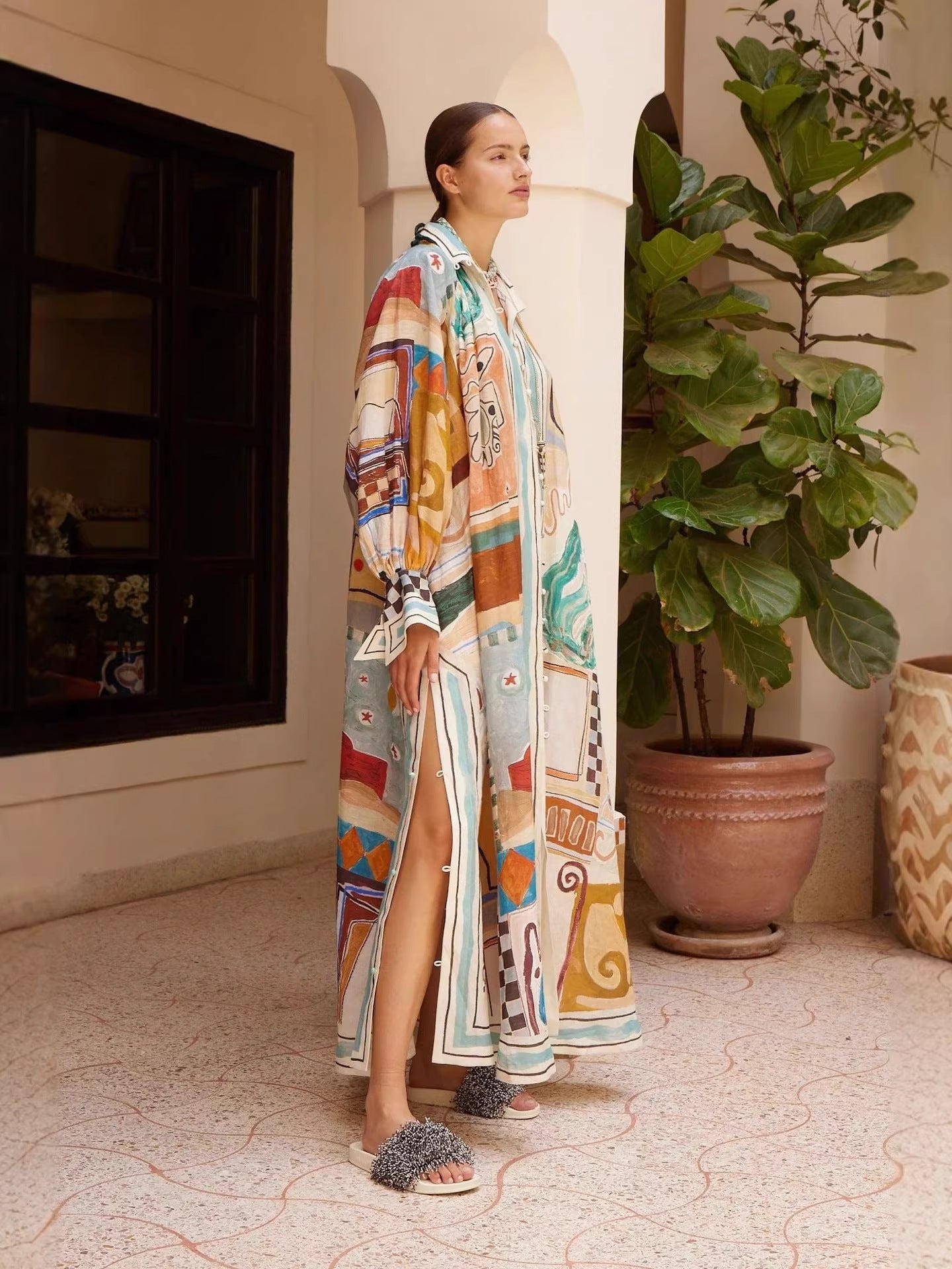Popular Fashion Personalized Printed Loose Linen Dress