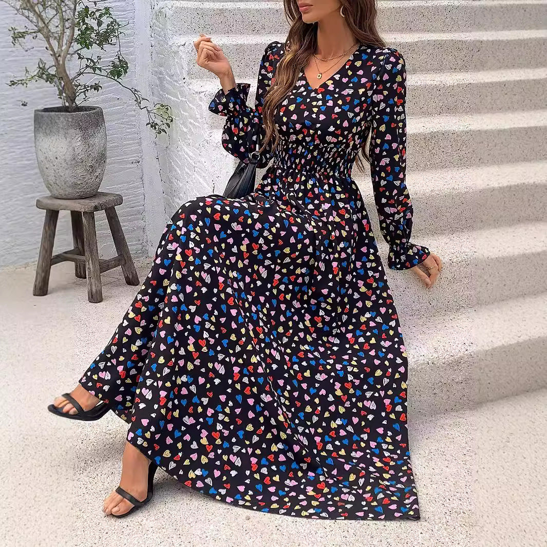 Women's Autumn Printed Long Sleeve Big Hem Dress